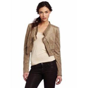 BCBG Maxazria Norton Crop Jacket Faux Suede Small Khaki Stretch $198 6756 NWT